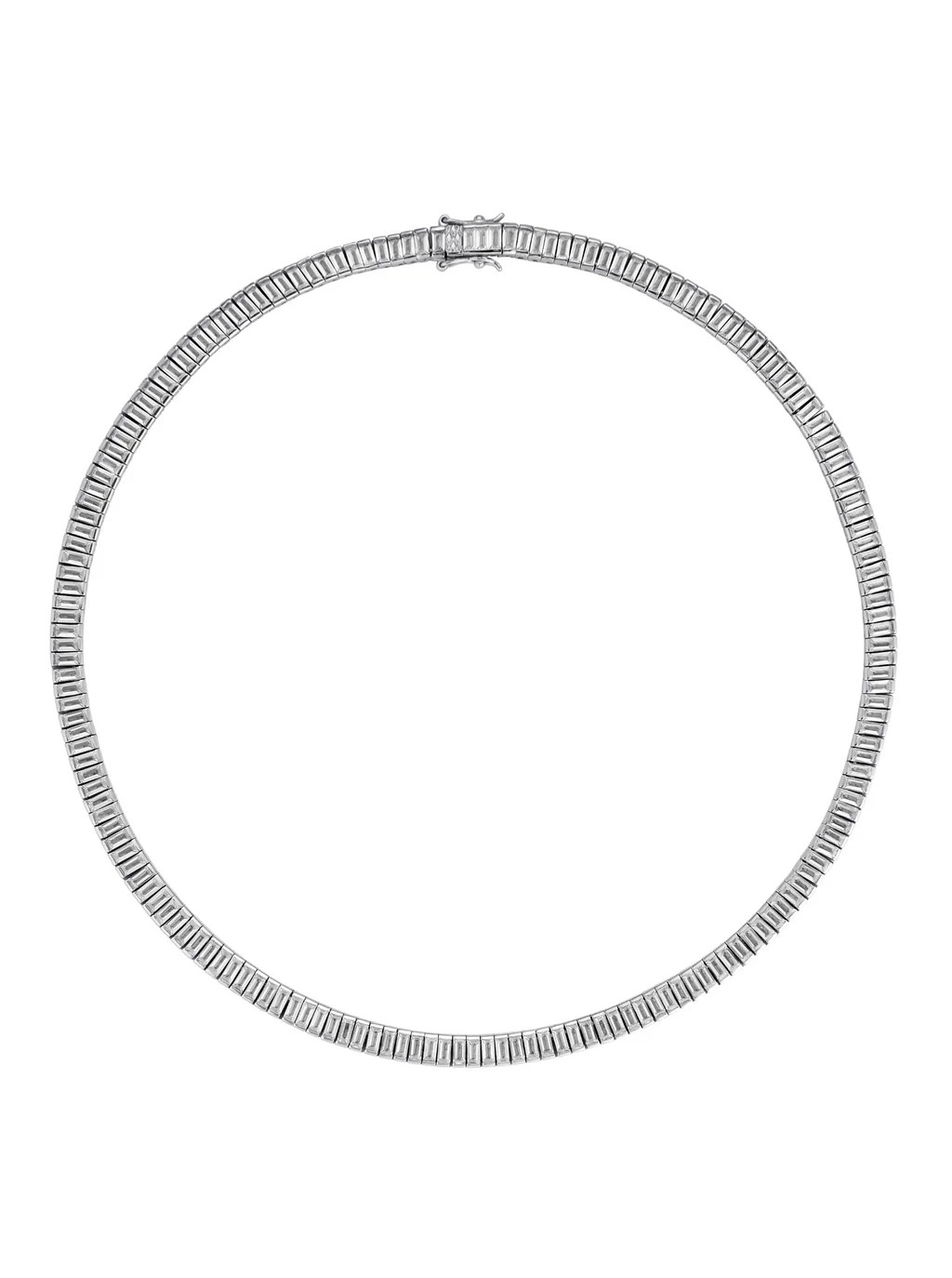 PETITE BESSETTE, LAB WHITE SAPPHIRE BAGUETTE SILVER RIVIÈRE NECKLACE | Dorsey