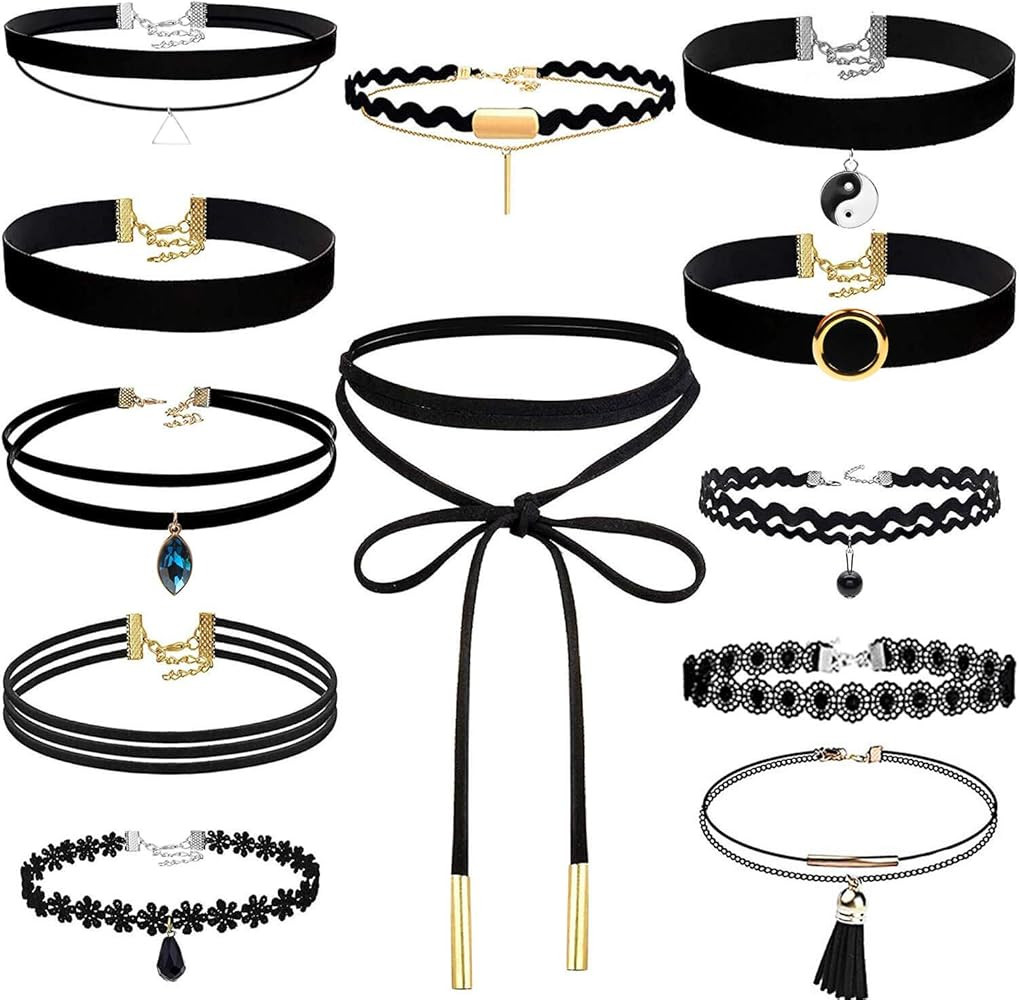 shynek Choker Necklace for Women, 12 Pcs Black Choker Necklace Set Black Lace Tattoo Velvet Choke... | Amazon (UK)
