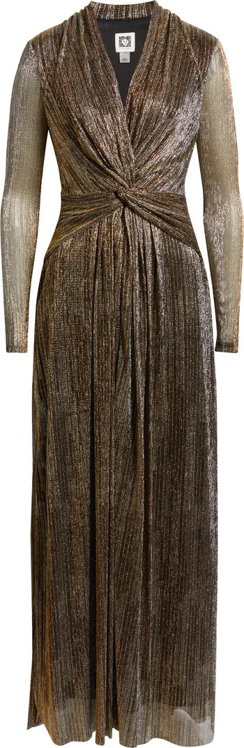 Twist Front Metallic Long Sleeve Maxi Dress | Nordstrom