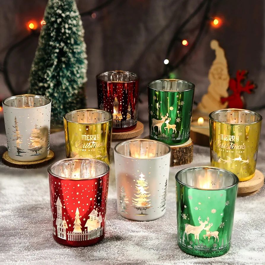 Amazon.com: 8 Packs Votive Candle Holders for Christmas Centerpiece Table Decorations, 2023 Merry Ch | Amazon (US)
