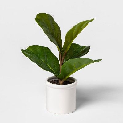 10" x 8" Artificial Fiddle-Leaf Fig In Ceramic Pot Green/White - Threshold™ | Target