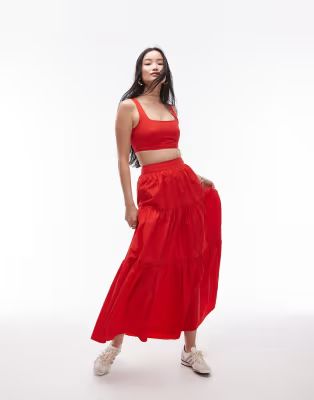 Topshop taffeta square neck crop top in red - part of a set | ASOS (Global)