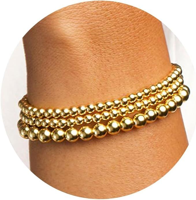 MBW Gold Bracelets for Women, Dainty 14K Gold Plated Bracelet Stack Gold Beaded Bracelet Set Wate... | Amazon (US)