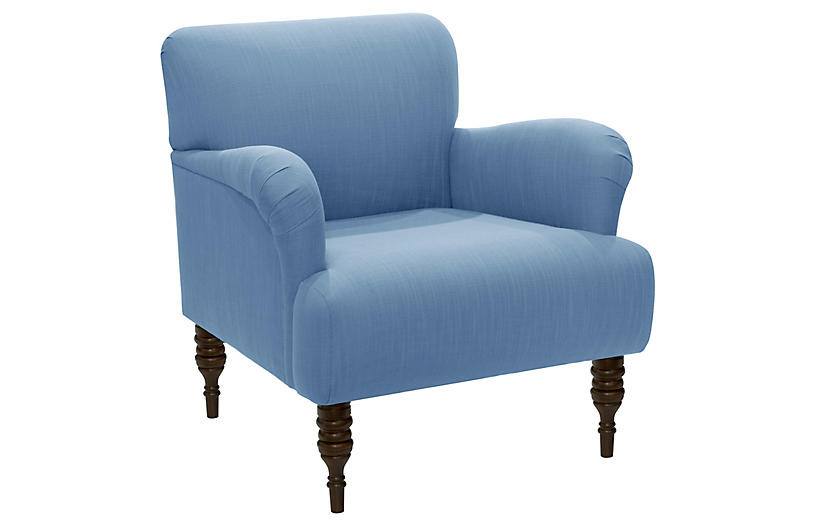 Nicolette Club Chair, Blue Linen | One Kings Lane