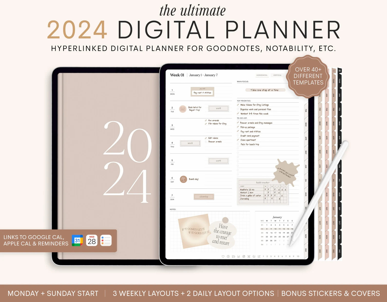 2024 Digital Planner, 2024 Portrait Planner, 2024 Planner, 2024 Dated Planner, Hyperlinked Digita... | Etsy (US)