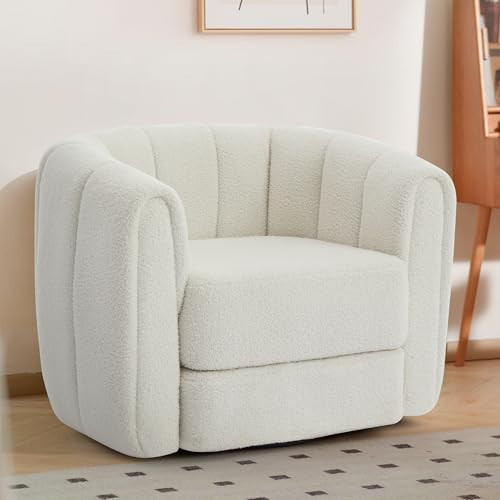 SUNWAVE Swivel Accent Chair, 360-degree Swivel Barrel Chair with Teddy Upholstery, Comfy Pumpkin-Shaped Swivel Chair for Living Room, Bedroom, or Office (1, White, 37") | Amazon (US)