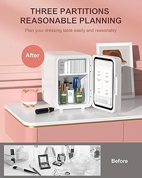 Skincare Fridge With Dimmable LED Light Mirror, 4L Makeup Mini Fridge for Bedroom, Car, Office & ... | Amazon (US)