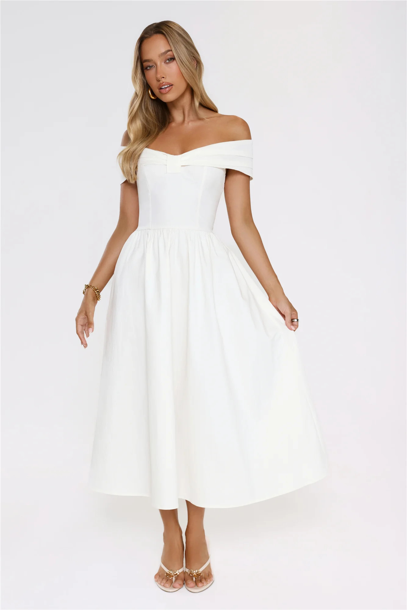 Worth It Always Off Shoulder Midi Dress White | Hello Molly (US)
