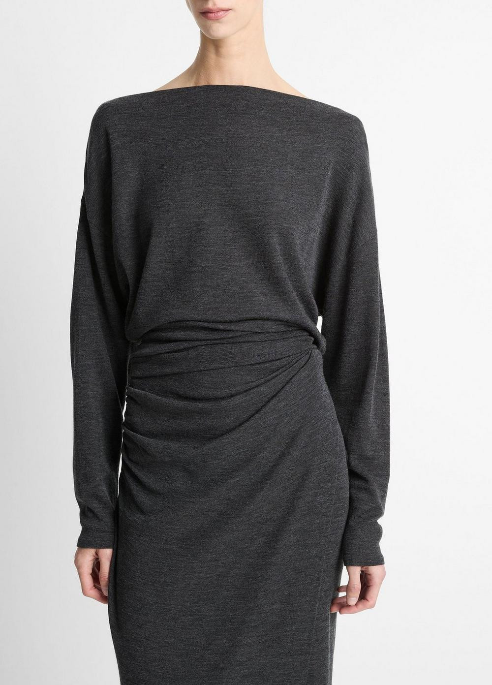 Women's Draped Wool-Blend Slash-Neck Top, Dark Heather Grey, Size M Vince | Vince LLC