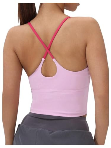 SHENHE Women's Built in Bras Tank Tops Sports Bras Criss Cross Spaghetti Strap Crop Cami Shirts W... | Amazon (US)