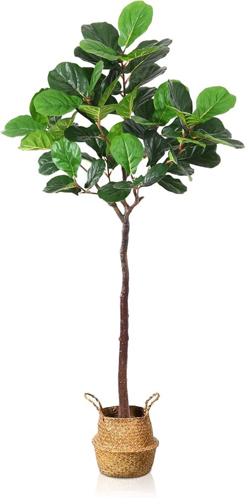 Amazon.com: SOGUYI Artificial Fiddle Leaf Fig Tree 7 Feet Tall Fake Plants 59 Leaves Faux Ficus L... | Amazon (US)