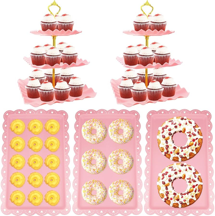 5 Pcs Dessert Table Display Set, Cupcake Stand Set with 2xSquare 3-Tier Cake Stands Holder + 3x A... | Amazon (US)