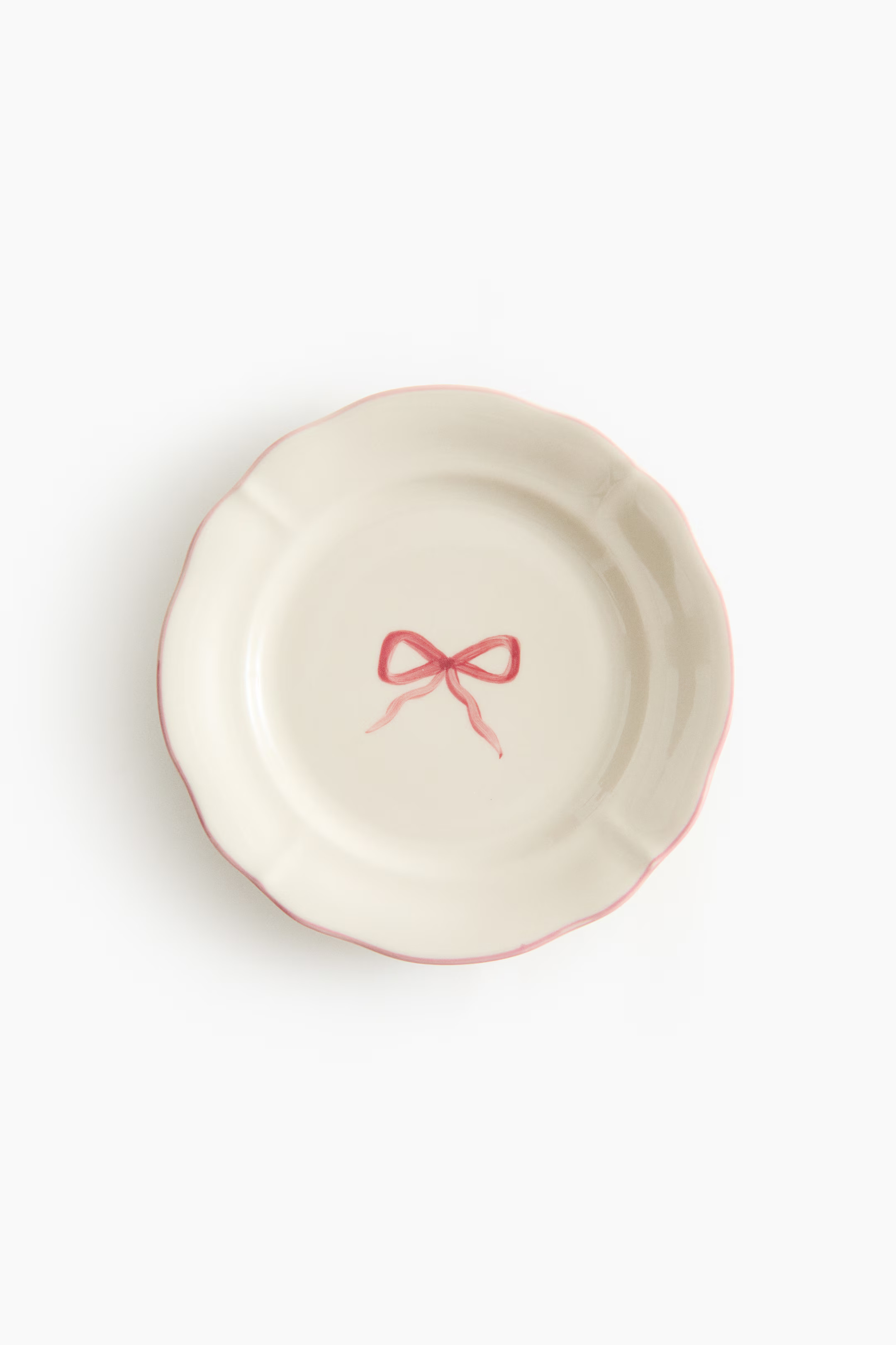 Light beige/bow Hand-Painted Stoneware Appetizer Plate | H&M (US + CA)
