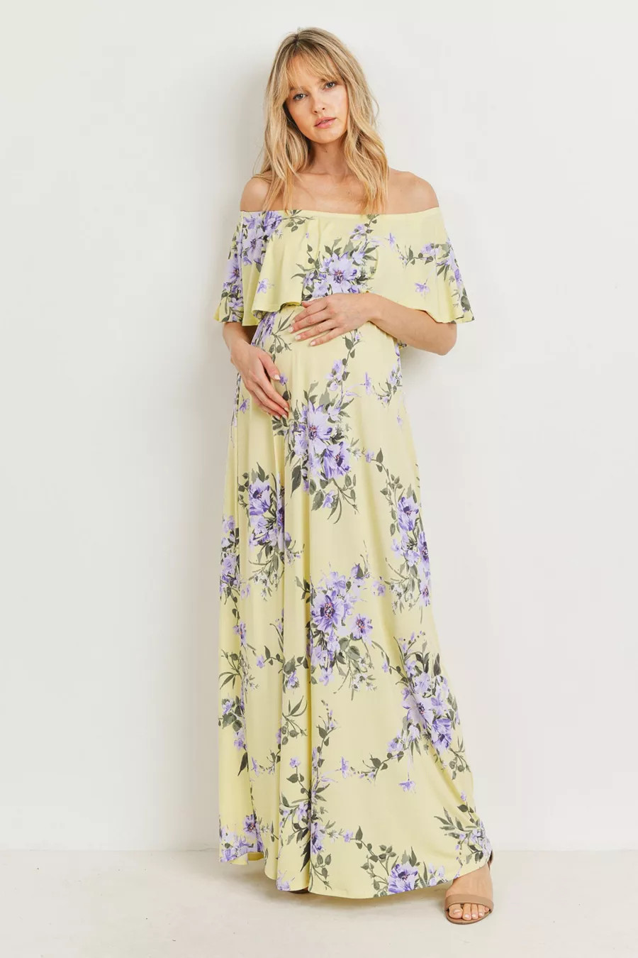 Hello Miz Maternity Off-Shoulder Ruffled Maxi Dress - Macy's | Macy's