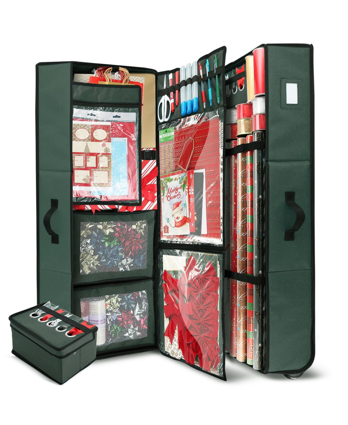 Hearth & Harbor Premium Holiday Gift Wrapping Paper & Accessories Storage Organizer Box - X-Large with Wheels & 2 removable Storage Bins - Green | Macy's