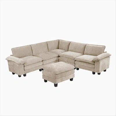 Modern Contemporary 6-Piece Modular Sectional with Ottoman Plush Comfort Chenille Upholstery Living Room Furniture Durable Plywood | Wayfair North America
