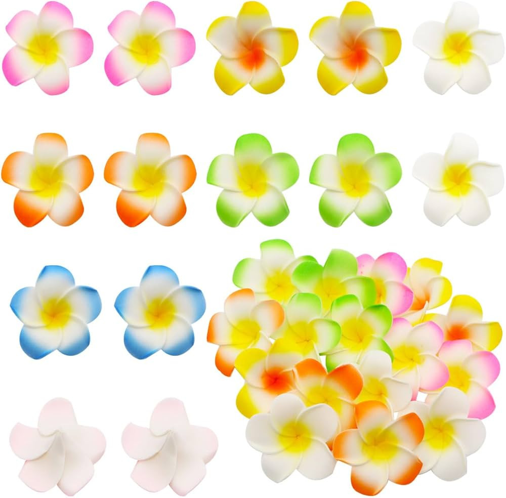 Ewanda store 100 Pcs Diameter 1.6 Inch Assorted Color Artificial Plumeria Rubra Hawaiian Foam Fra... | Amazon (US)