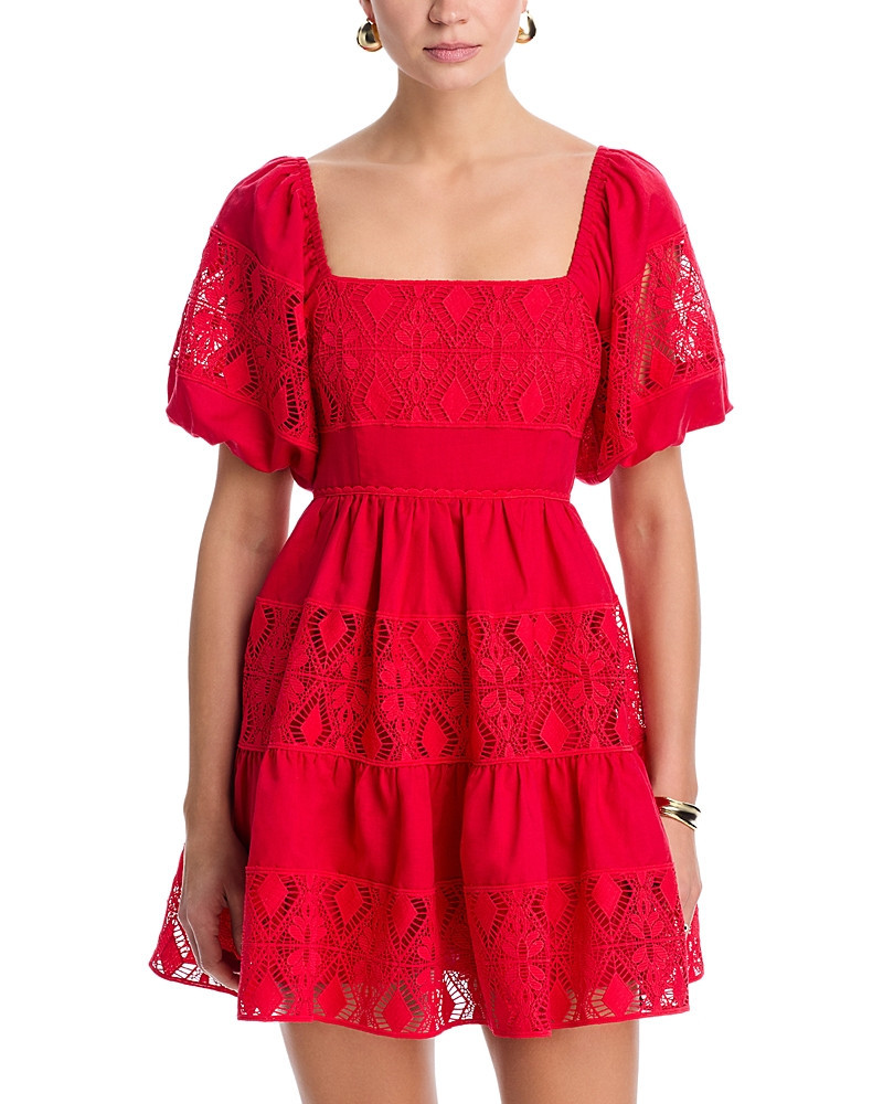 Aqua Lace Inset Puff Sleeve Mini Dress - Exclusive | Bloomingdale's (US)