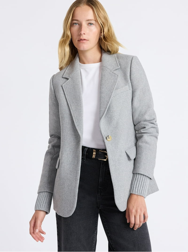 Free Assembly Women's Single Breasted Blazer with Ribbed Sweater Cuffs, Sizes XS-XXL | Walmart (US)