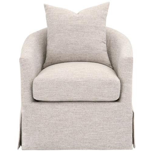 Faith Modern Classic Grey Solid Oak Wood Slipcovered Round Swivel Barrel Chair | Kathy Kuo Home