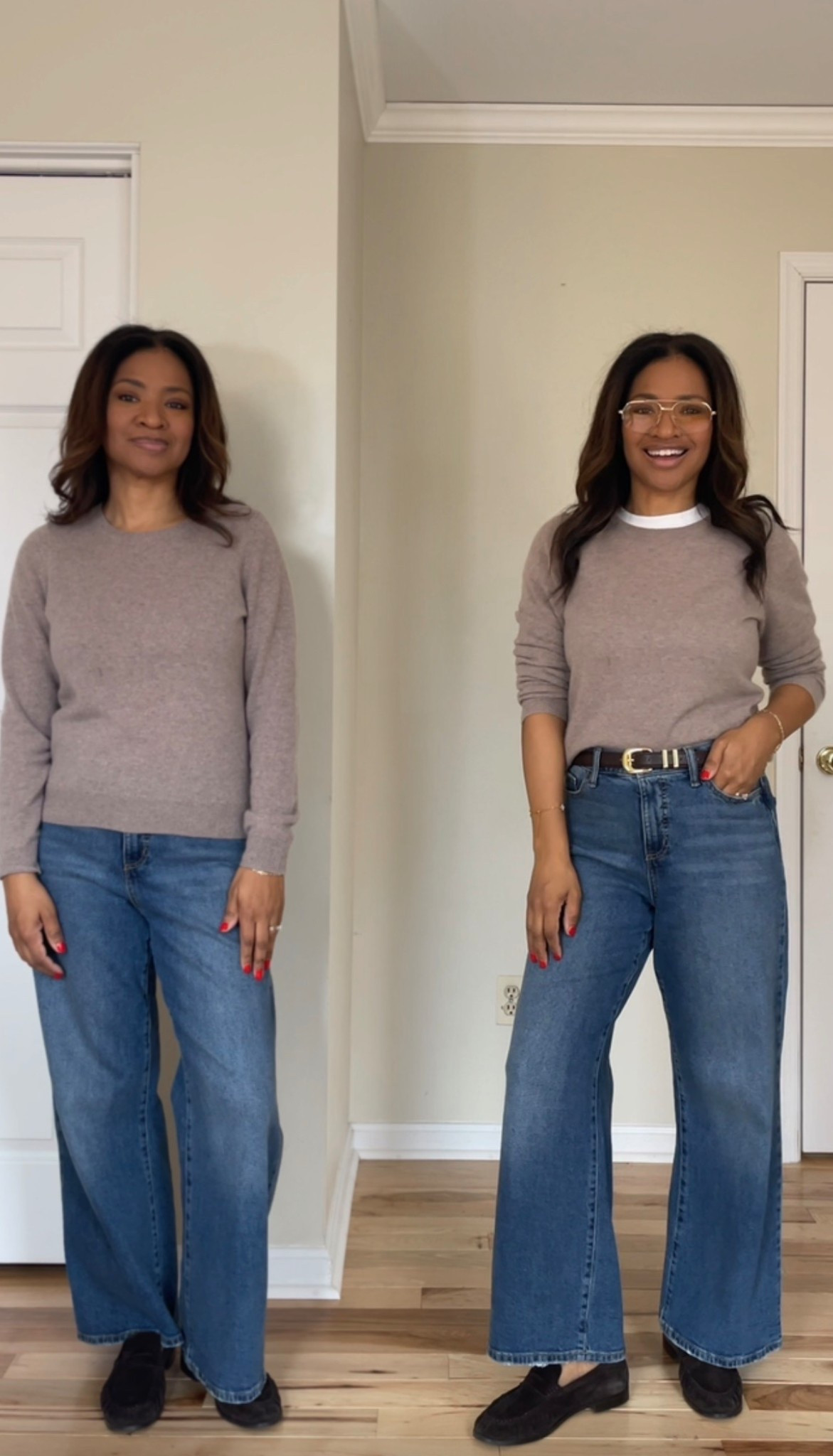 I’m wearing a small in the sweater but I will leave a link to similar ones. I’m wearing a small and a white T-shirt. My brown belt is from Amazon. I have that leaked. I’m linking my brown suede loafers from Tuckernuck, but I will also leave a link to similar ones. My jeans are a size 4 and they are from Walmart. I think they might be sold out so I have to leave a link for similar items so sorry about that. ￼

#LTKOver40 #LTKgrwm #LTKootd