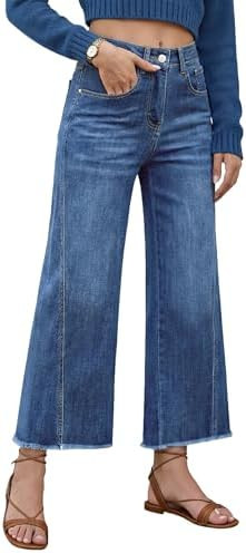 Allimy Women's Wide Leg Jeans 2026 Spring Summer High Waisted Baggy Straight Leg Cropped Pants wi... | Amazon (US)