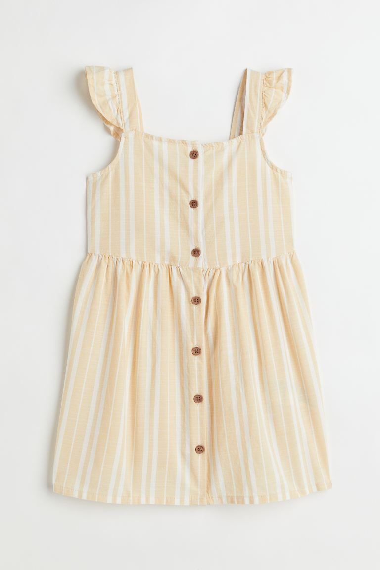 Knee-length, sleeveless dress in airy, woven cotton fabric. Flounce-trimmed shoulder straps, squa... | H&M (US + CA)