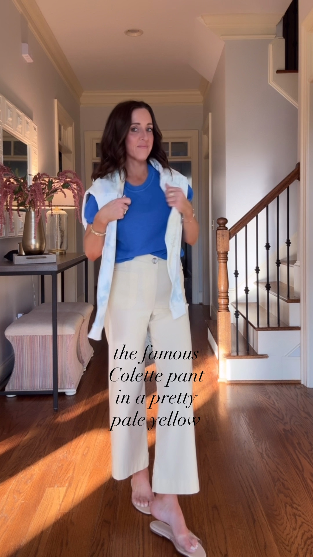 Colette pant. Pale yellow. Summer sweatshirt. 
Use code TWOPEAS20 for 20% off at Anthropologie. 
Tee S. Sweatshirt S. Pants TTS, 25

#LTKootd #LTKSeasonal #LTKSaleAlert