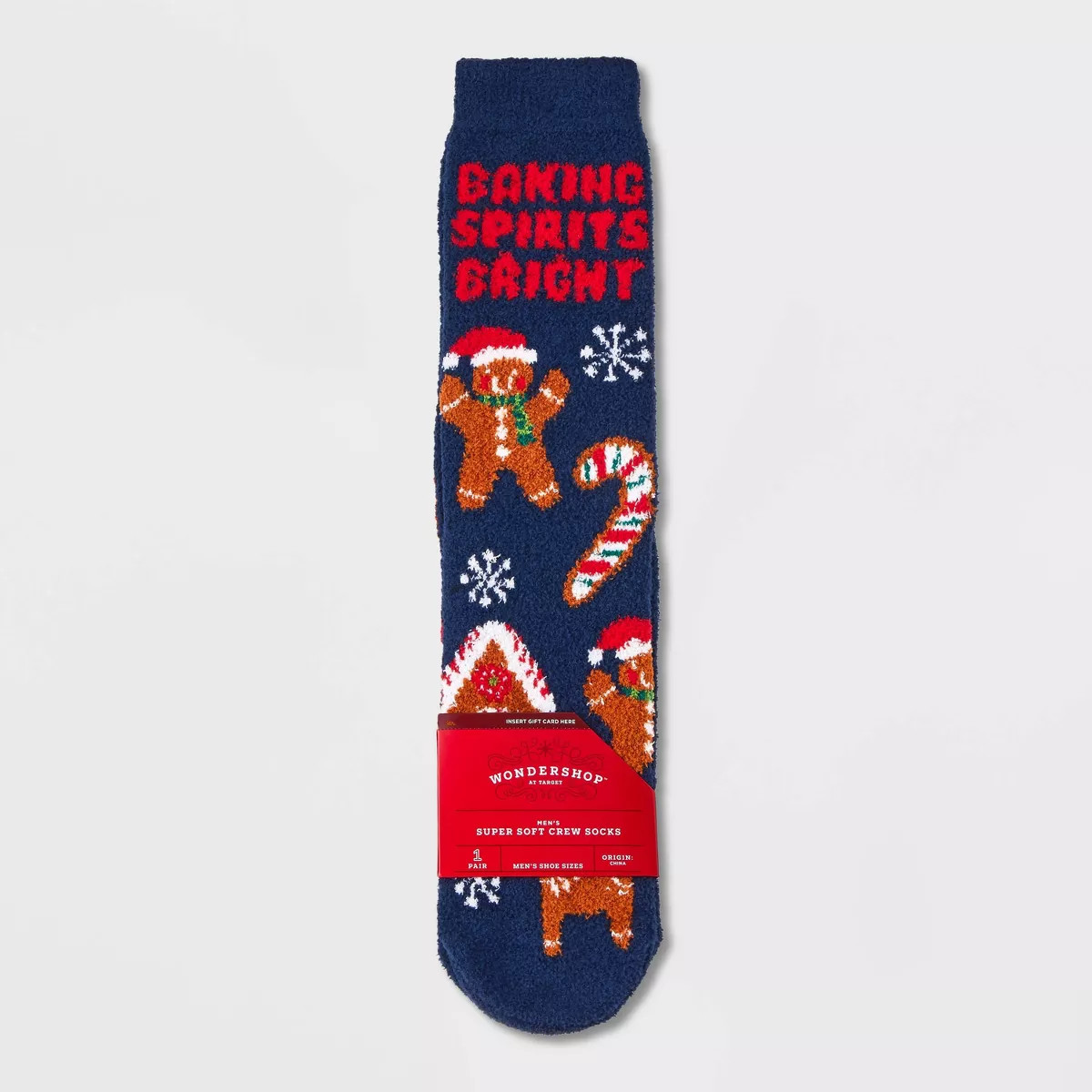 Men's 'Baking Spirits Bright' Cozy Crew Socks with Gift Card Holder - Wondershop™ Navy Blue 6-1... | Target