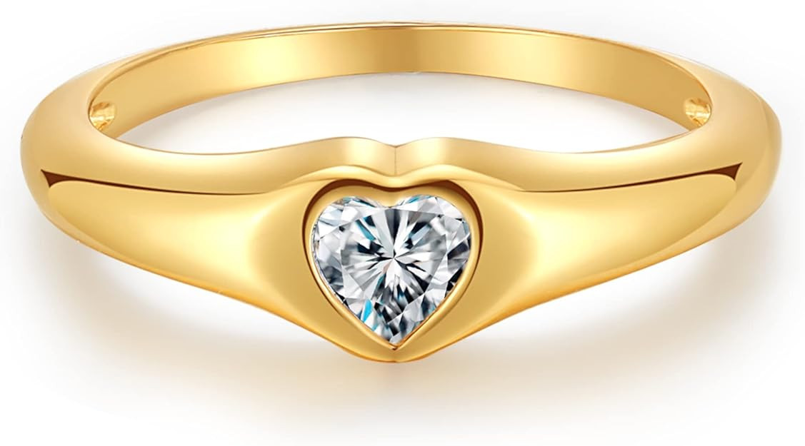 espere Cubic Zirconia Heart Signet Ring 18K Gold Plated | Minimal Dainty Pinky Ring | Simple Smal... | Amazon (US)