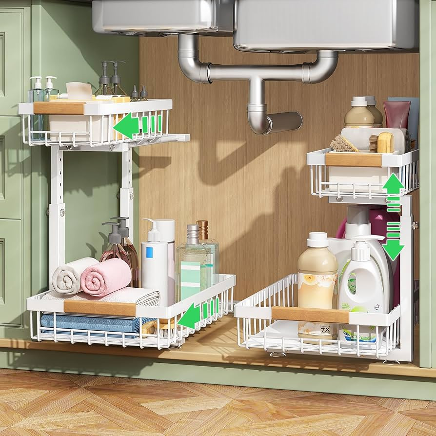 Kitstorack Under Sink Organizer, 2 Tier Under the Sink Storage, Slide out Pull out Cabinet Organi... | Amazon (US)
