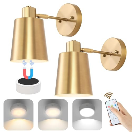 Adcssynd Battery Operated Wall Sconce, Wireless Battery Operated Wall Lights, Remote Control Wall Sconces Battery Operated, Gold Wall Sconces Set of Two for Bedroom, Living Room | Amazon (US)
