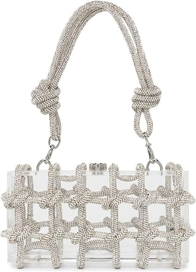 Clear Acrylic Rhinestone Purse, Sparkle Evening Clutch, Crystal Embellished Knotted Handbag for C... | Amazon (US)