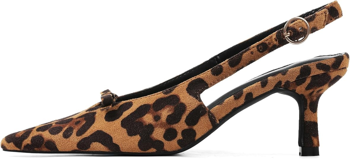Mattiventon Slingback Heels for Women Kitten Heels Bow Ankle Strap Pointed Toe Heel Sexy Wedding ... | Amazon (US)