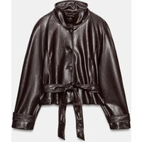Zara - Shoulder Pad Leather Effect Trench Jacket - Dark Brown - Xs - Woman | Zara UK