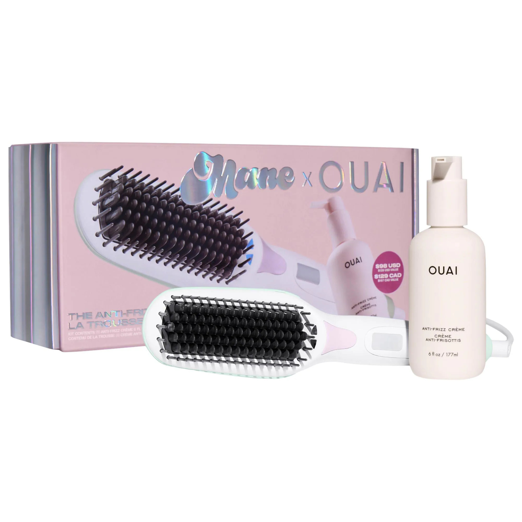 Mane x OUAI Anti-Frizz Heated Straightening Brush Hair Value Set | Sephora (US)