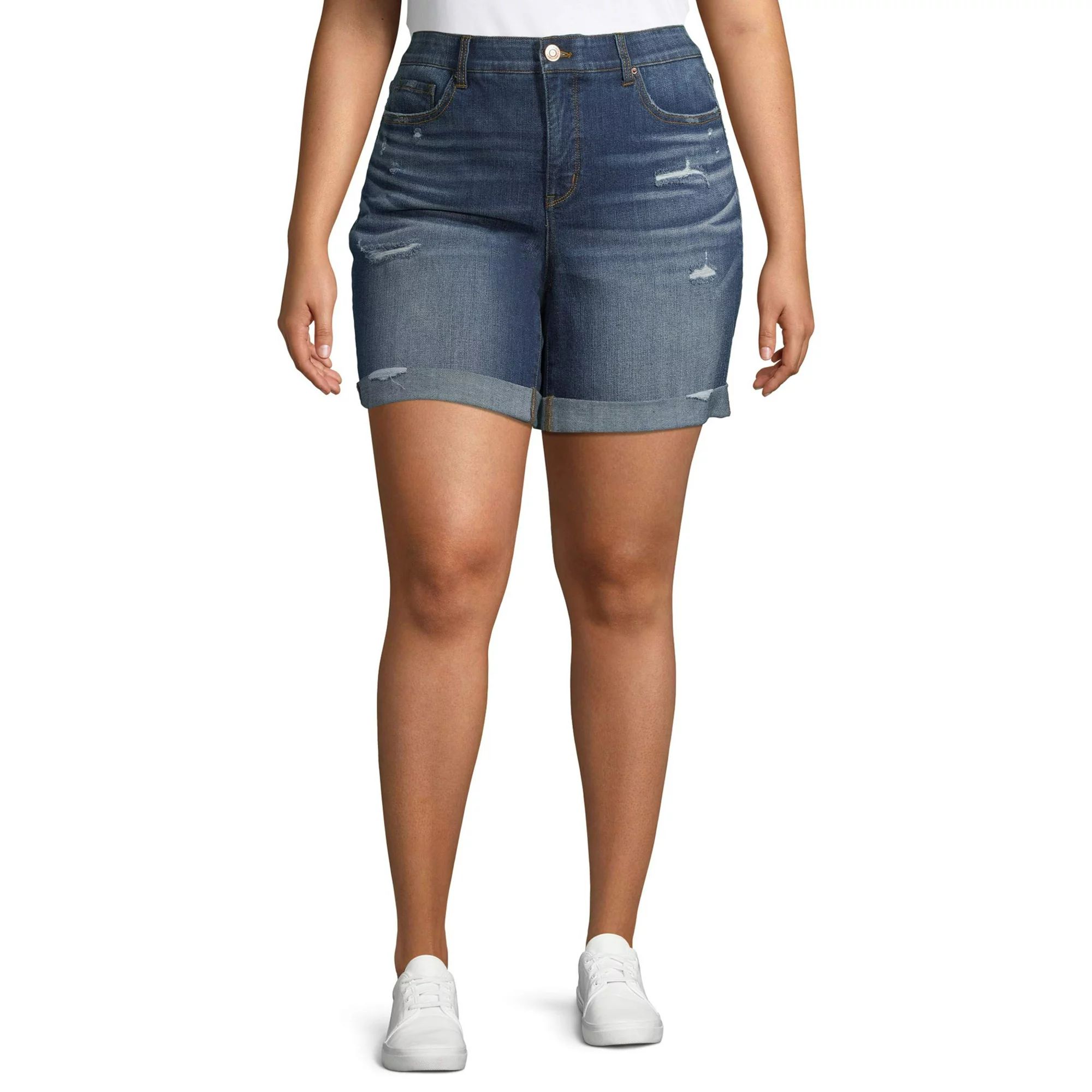 Terra & Sky Women's Plus Size 7 inch Destructed Shorts | Walmart (US)