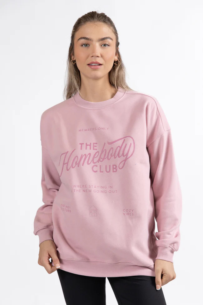Homebody Club Mauve Oversized Graphic Sweatshirt SALE | Pink Lily
