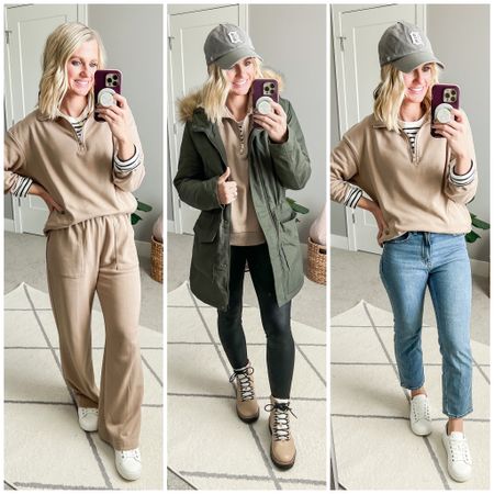 Outfit ideas from mom-friendly winter capsule wardrobe. Head over to thriftywifehappylife.com for more details!

#LTKstyletip #LTKSeasonal #LTKfindsunder100