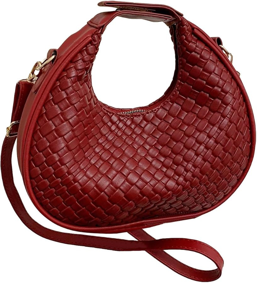 Floerns Women's Crossbody Bag Leather Weave Small Handbag Retro Crescent Bag | Amazon (US)