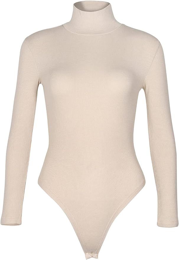 GEMBERA Women’s Long Sleeve Turtleneck Ribbed Knit Stretchy Bodysuit Leotard | Amazon (US)