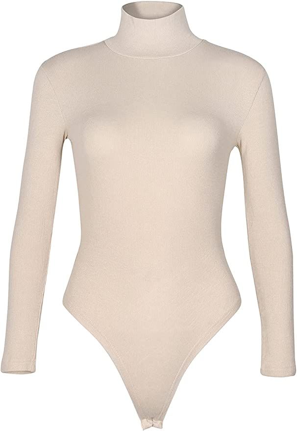 GEMBERA Women’s Long Sleeve Turtleneck Ribbed Knit Stretchy Bodysuit Leotard | Amazon (US)