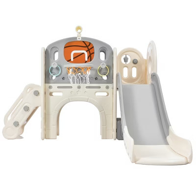 CuisinSmart Toddler Indoor Slide, Freestanding Kids Indoor Slide with Basketball Hoop for Aged 2-5, Gray | Target