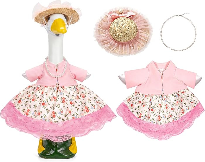 Spring Summer Porch Goose Outfit for 23 Inch Goose Statue, Pink Floral Dress Lady Goose Clothes w... | Amazon (US)