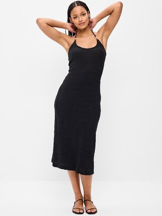 Beaded Halter-Neck Textured Midi Dress | Old Navy (US)