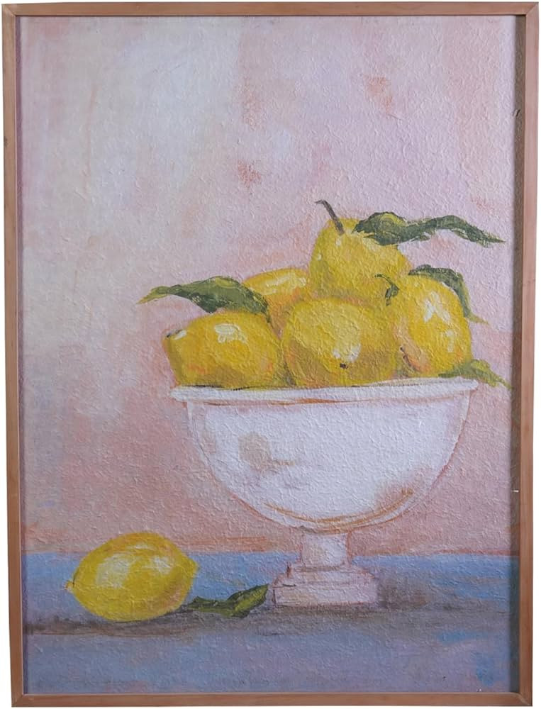 Creative Co-Op Wood Framed Glass Wall Décor with Lemons in Bowl, Multicolor | Amazon (US)