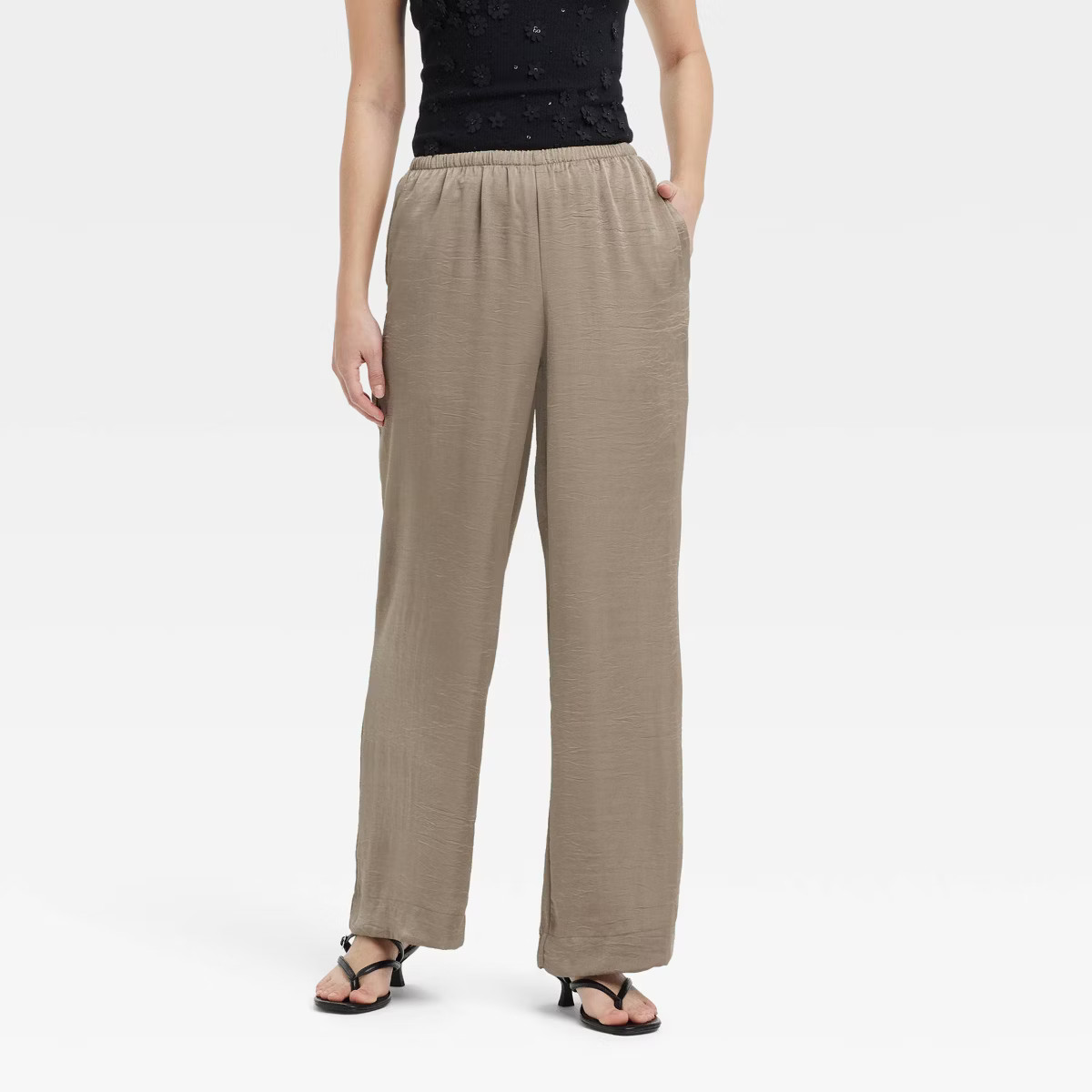Women's Mid-Rise Straight Leg Crinkle Satin Pull-On Pants - A New Day™ | Target