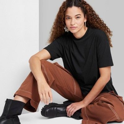 Women's Elbow Sleeve Oversized T-Shirt - Wild Fable™ Black M | Target