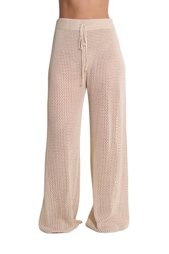 Gottex Beach Life Anna Two Open-Knit Crochet Beach Pants - Textured Beach Cover-up Pants, Drawstring Waist Beige | Amazon (US)