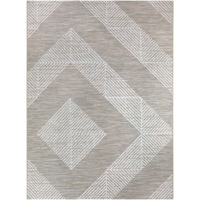 5'3"x7' Offset Diamond Outdoor Rug Tan - Threshold™: Geometric, Woven, Indoor/Outdoor Use | Target